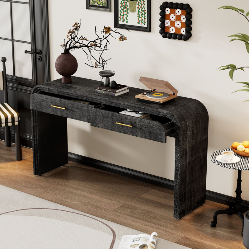 Retro Console Table With Hidden Drawers And Functionality, Antique Black