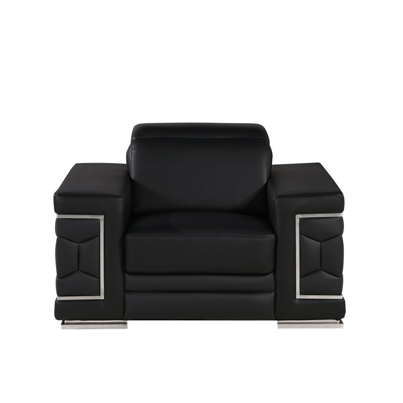 Charliee Genuine Leather Armchair, Black