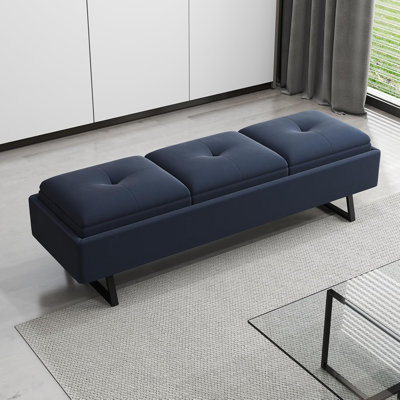3-Seat Waiting Room Bench - Office Waiting Room Chairs Bench With Storage, Waiting Room Furniture, Modern Entryway Bench With Thickened Cushion For Office Barber Store Nail Salon, Navy Blue