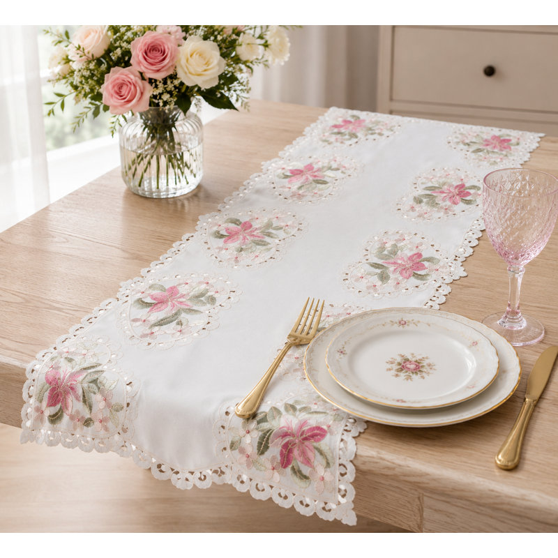 Albaugh Embroidered Cutwork Table Runner, 34" L x 16" W