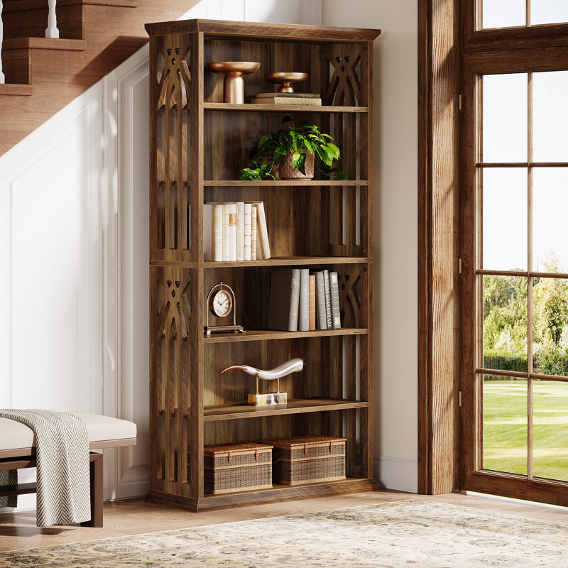 6-tier Bookcase, 75'' Tall Book Shelf, Brown