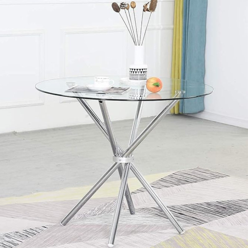 Round Glass Table w/ Stainless Steel Legs for Kitchen, Living Room, Small Spaces & Breakfast Nooks, Chrome