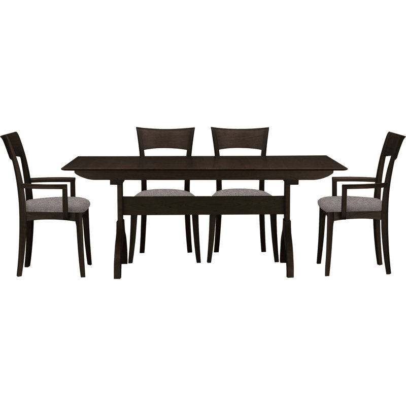 Sarah Solid Wood Top Four Leg Dining Set, Smoke Cherry, Sterling Fabric
