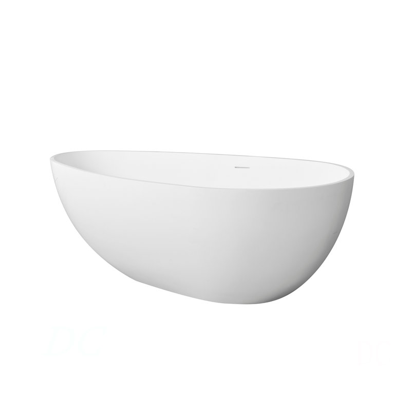 Baignoire de trempage autoportante à surface solide de 66,9 pouces pour salle de bain, Blanc mat