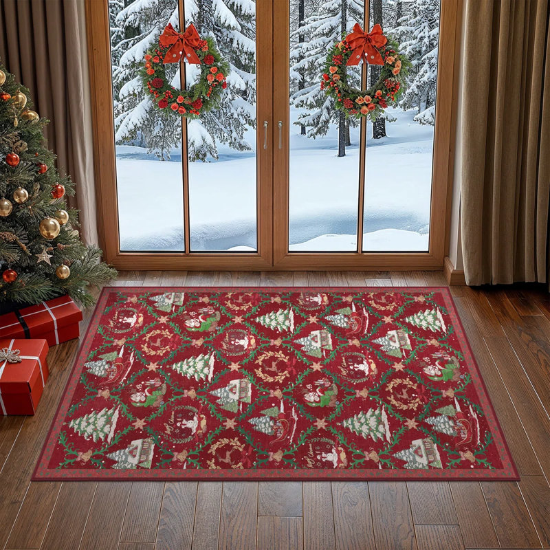 Tapis décoratif rouge pour l'intérieur, Tapis de couloir 2 pi x 3 pi