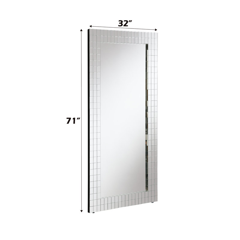Miroir décoratif biseauté mosaïque, intérieur L 22 po x 61 po, largeur 32 po, hauteur 71 po, profondeur 2 po, 68 lb, miroir de plancher argenté, mosaïque biseautée