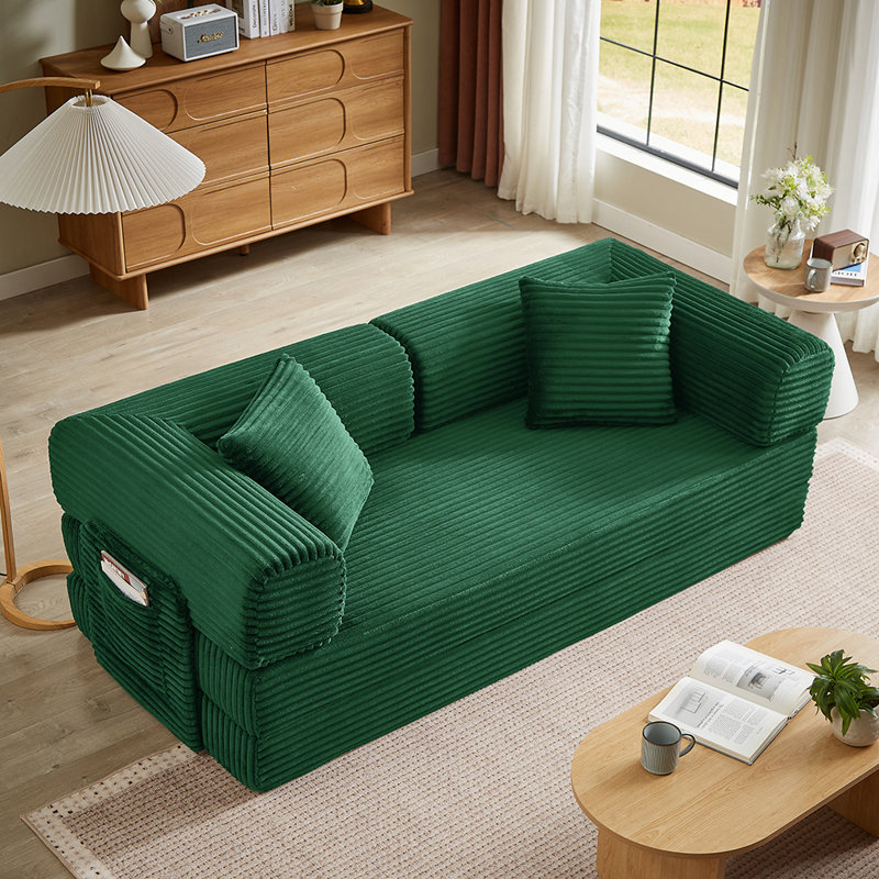 Boneless 81" Convertible Sleeper Sofa Bed with 2 Pillows，2 in 1 Pull Out Cloud Sofa Bed,Corduroy Folding Mattress Couch for Living Room Bedroom
