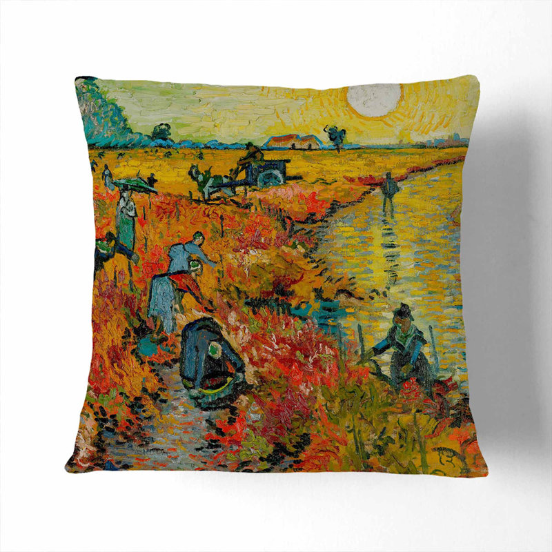 Vineyard At Arles Square Throw Cushion, 40cm H x 40cm W x 15cm D, White