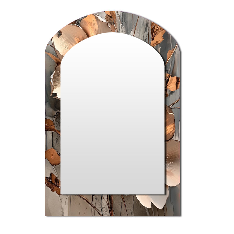 Metallic Copper And Chrome Abstract Flowers I - Flowers Unique Shape Decorative Mirror, Modern Freeform Large Wall Mirror, Printed Metal Art
