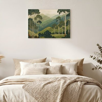 «Tall White Trees and Layered Green Mountains», art mural sur toile