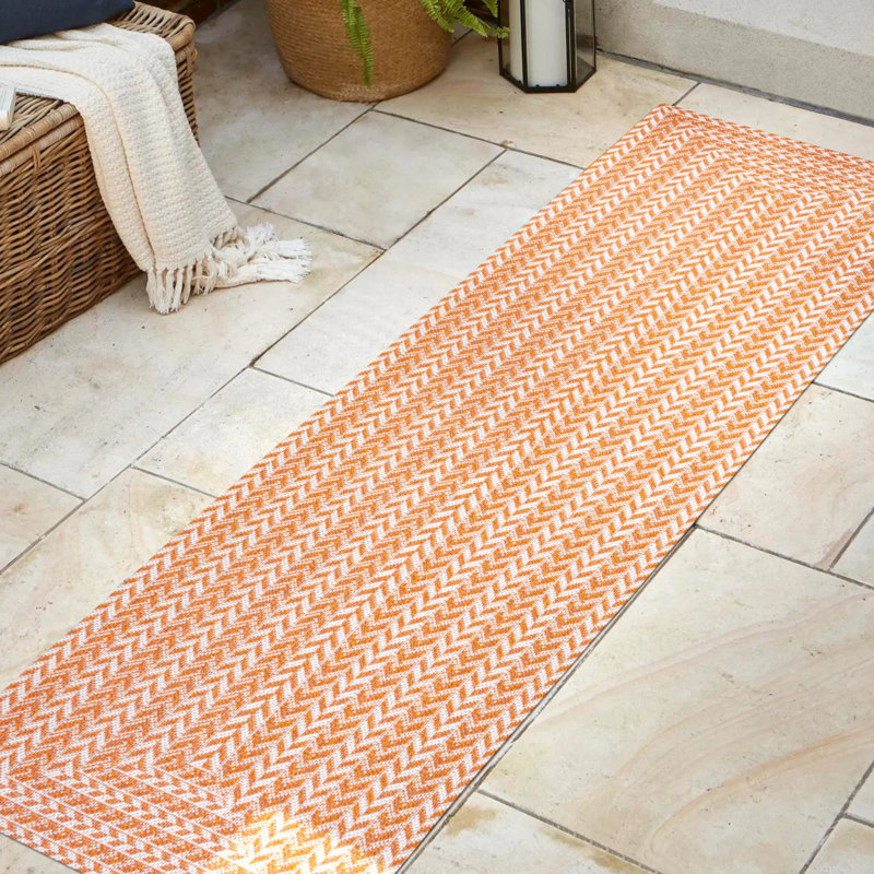Tapis intérieur / extérieur à chevrons orange / crème, Tapis de couloir 2 pi x 8 pi