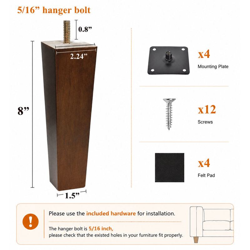 Ensemble de 4 pieds de canapé en bois 8 pi