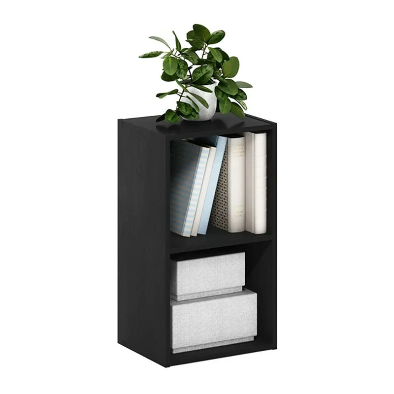 Furinno Pasir 2-Tier Open Shelf Bookcase, Blackwood, Black, (2 Shelves) 21.2" H x 12" W x 9.3" D
