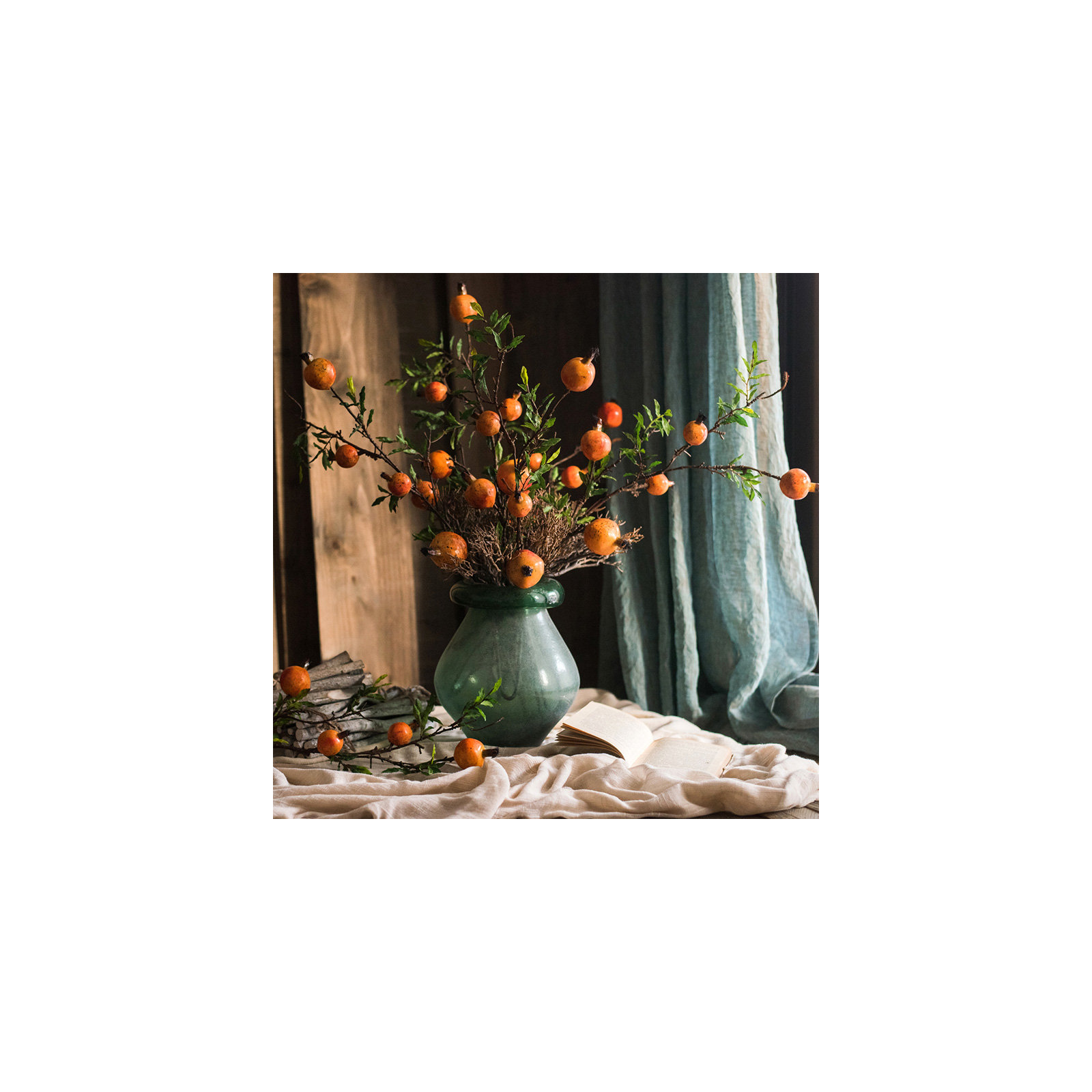 Rustic Artificial Pomegranate Fruit Stem, 1 Stem