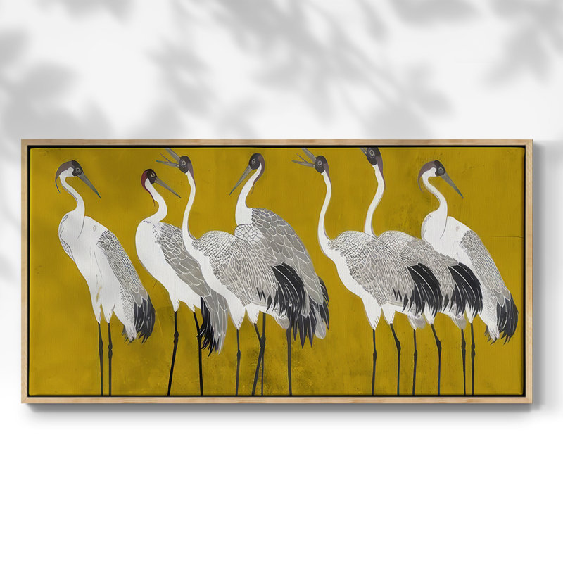 Chanson de la grue I - Toile tendue avec châssis encadré - Prêt à être accroché, H 25 po x l 49 po, Naturel