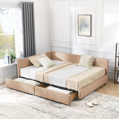Full Size Storage Upholstered Tufted Bed Frame, Sofa Bed Frame With Comfortable Backrest And Armrests, Full Size Bed For Bedroom, Living Room,Velvet, Pink(80.5''*59''*29.5'')