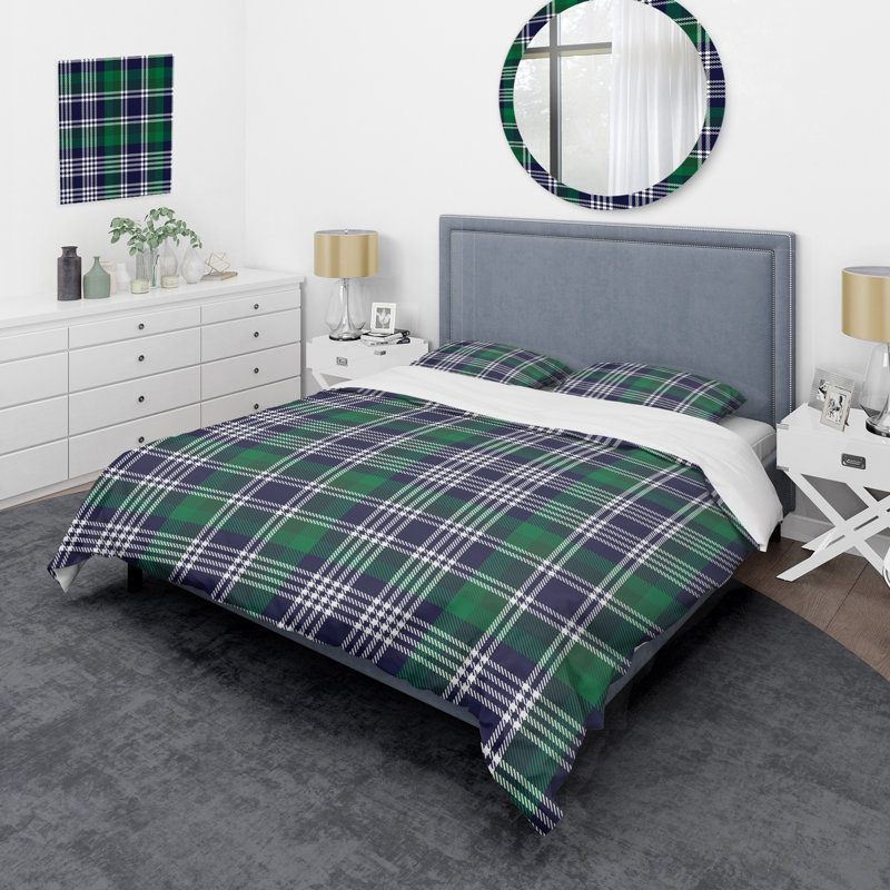 Tartan à carreaux verts - ensemble de housse de couette abstrait - microfibre de polyester