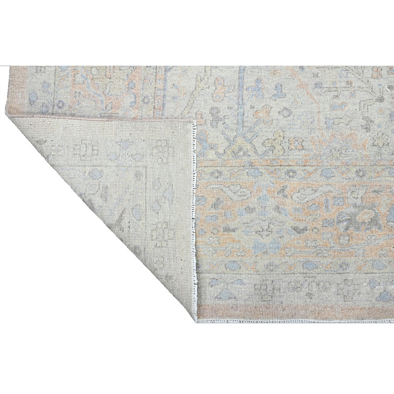 Hand Knotted Wool Area Rug in Silver And Peach, Rectangle 8' x 10'