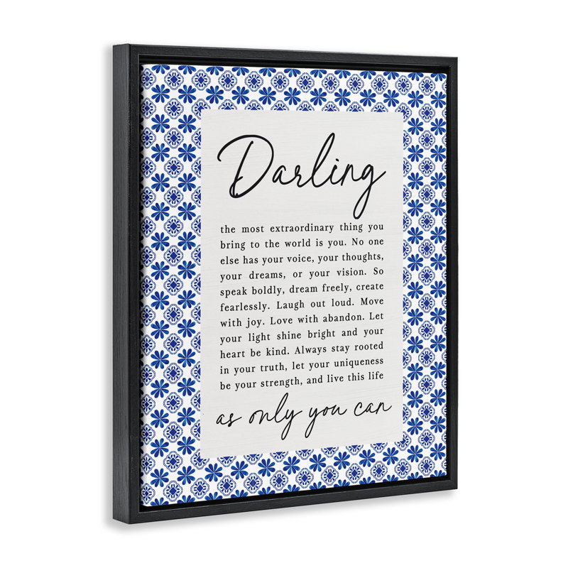 Cadre flottant Darling Only You Can Inspiring, design par lettré et doublé, Cadre flottant noir de jais, H 21 po x l 17 po