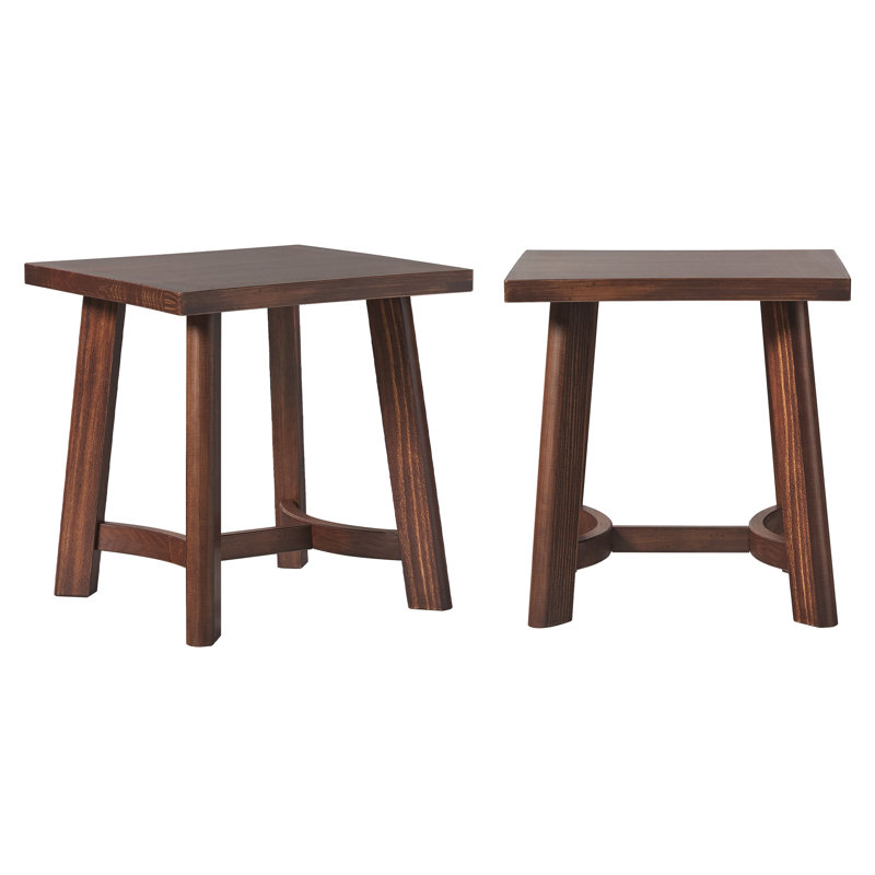  2-Pack Modern Farmhouse Rustic Solid Wood Square Side Tables, Medium Brown
