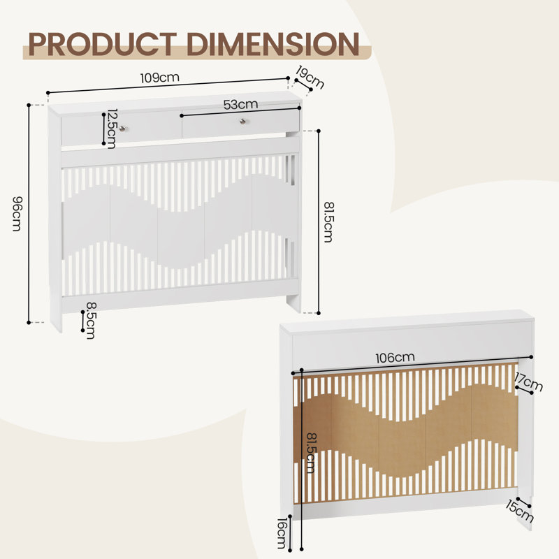 Radiator Cover With Drawers, Modern Mdf Wood Cabinet Shelf Heating Cover For Living Room Bedroom Hallway, White