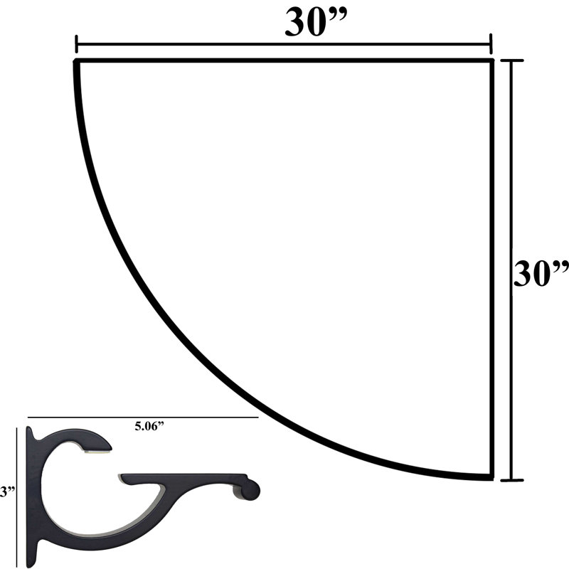 Tablette d'angle en verre Daesean, Laiton, H 3 po x l 30 po x P 30 po