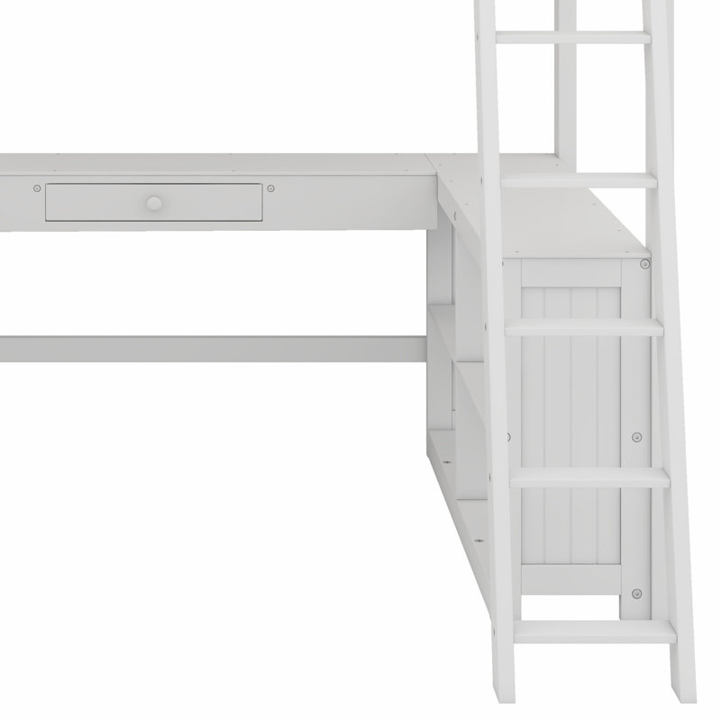 Loft Bed With U-Shaped Desk, Drawers And Storage Shelves, White