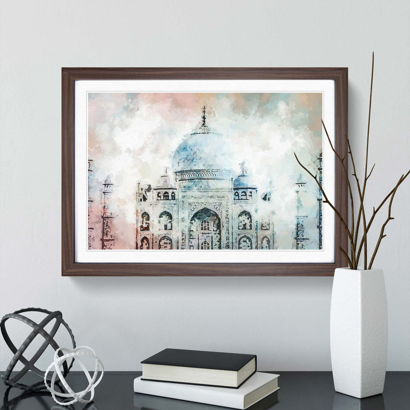 Colourful Taj Mahal in Agra India in Abstract - Picture Frame Graphic Art Print on MDF, Walnut Framed