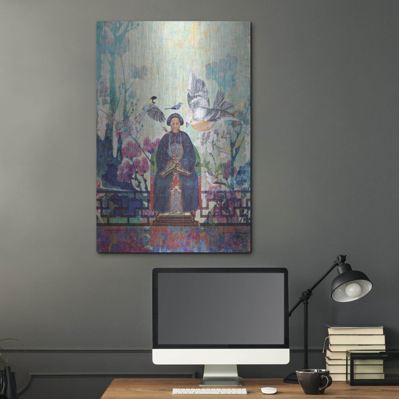 Art mural en métal Red Bird Barrel par Elena Ray, H 36 po x l 24 po