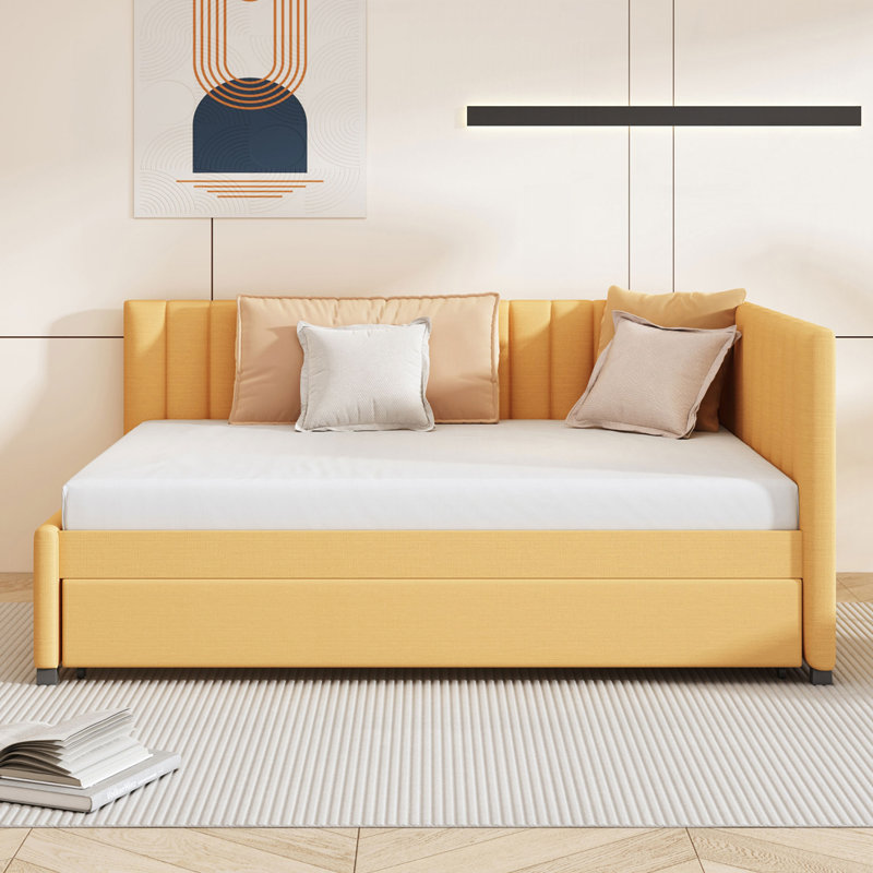 Upholstered Daybed with Trundle, Yellow, Full / Double