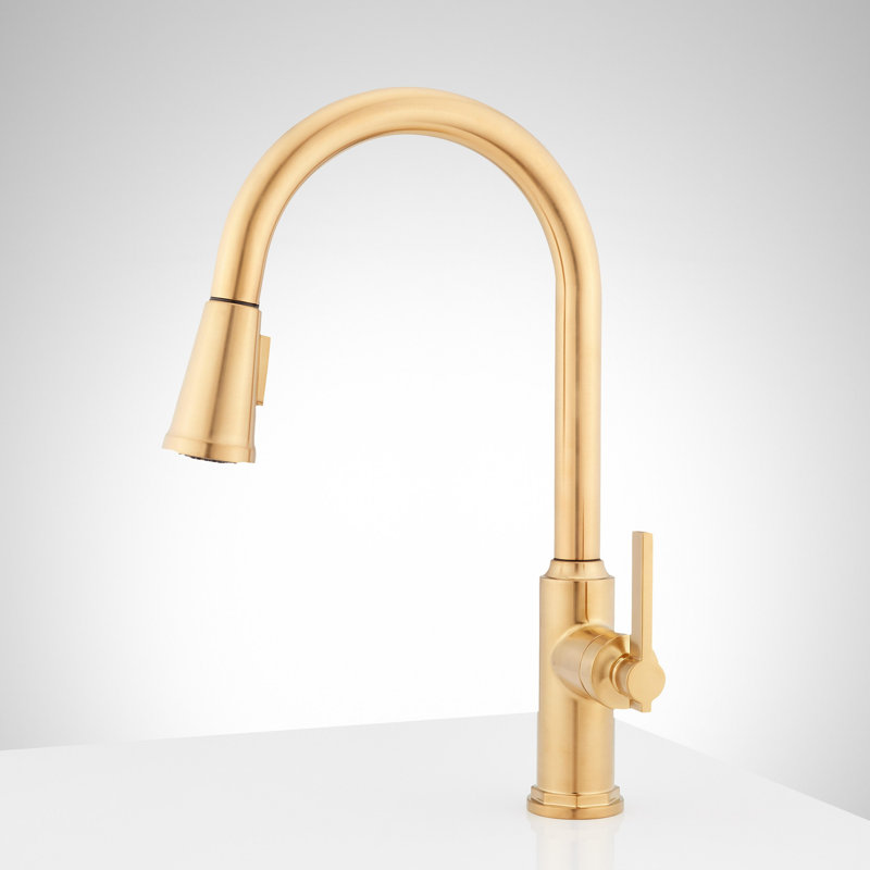 Greyfield 1.8 GPM Single Hole Pull Down Kitchen Faucet, Brushed Gold