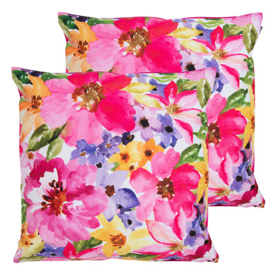 icon Indoor and Outdoor Waterproof Filled Cushion Set of 2 Pink Watercolour Floral