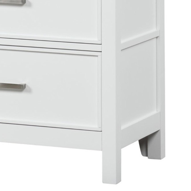 Commode Tela, 5 tiroirs avec poignées nickel, blanc et brun