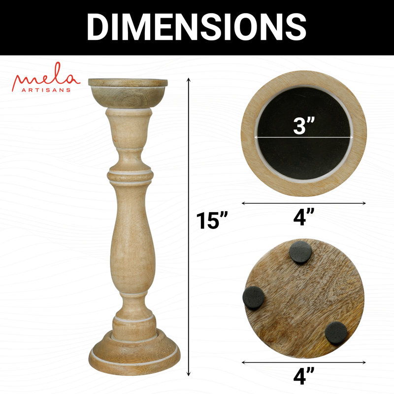 12'' H Solid Wood Tabletop Candlestick, White Wash