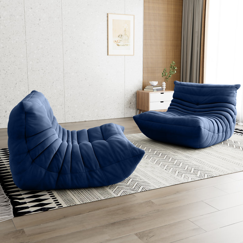 Uncompressed Suede Armless Bean Bag Chair & Lounger Soft Lounge Chair Lazy Sofa, Navy Blue Microfiber