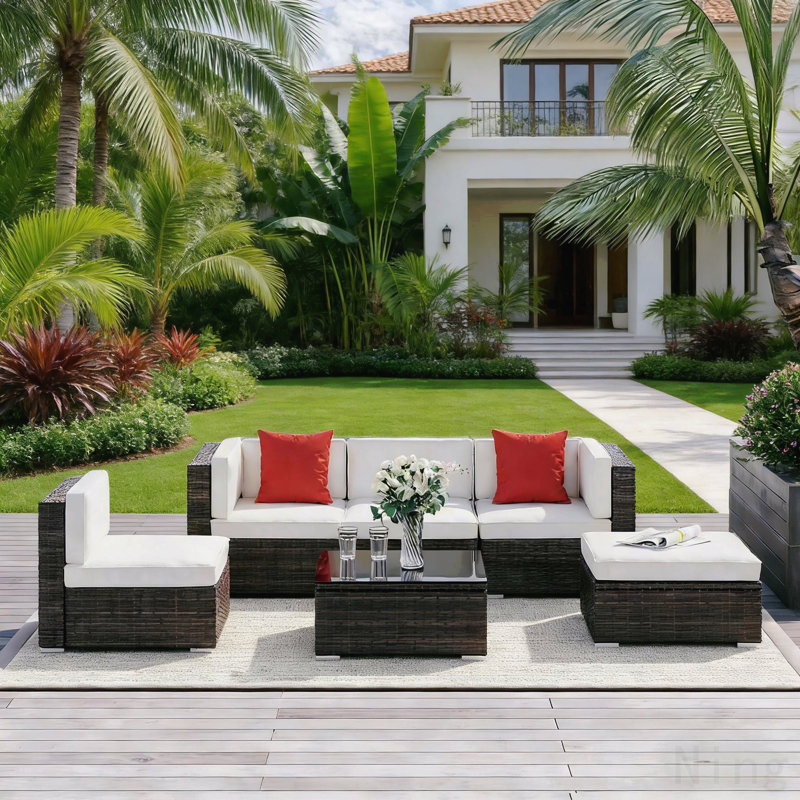 Ensemble de conversation moderne pour l'extérieur, ensemble de meubles de patio 6 pièces, ensemble de canapé modulaire d'extérieur