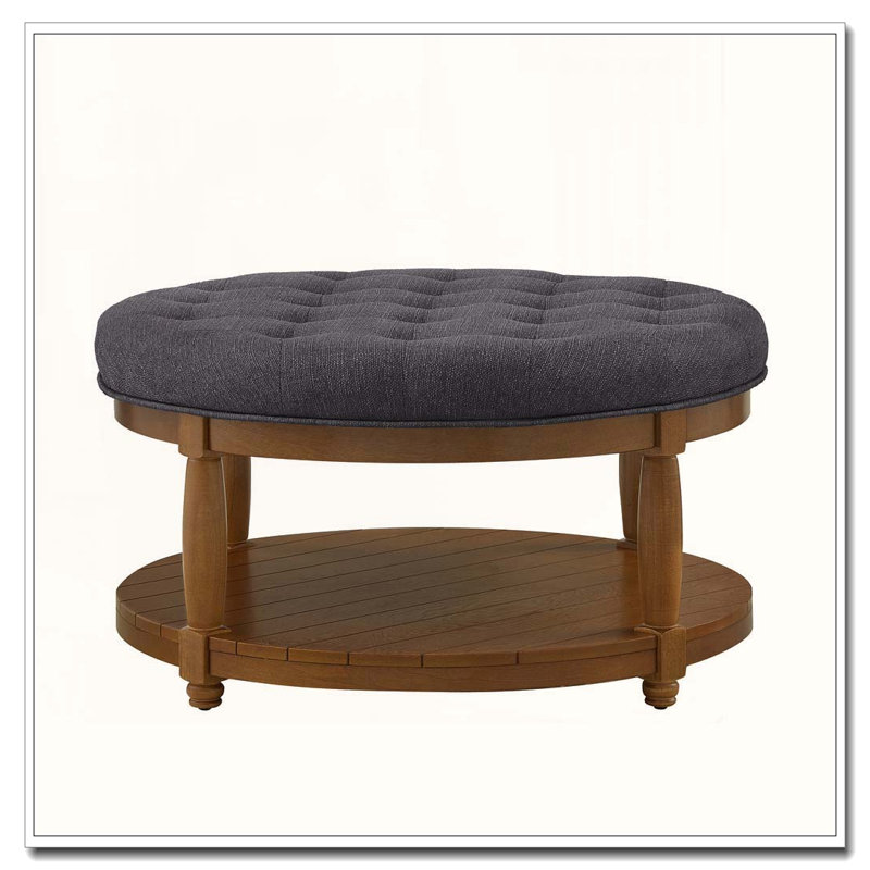 Table basse rembourrée rembourrée en lin, Charbon 1, Rond