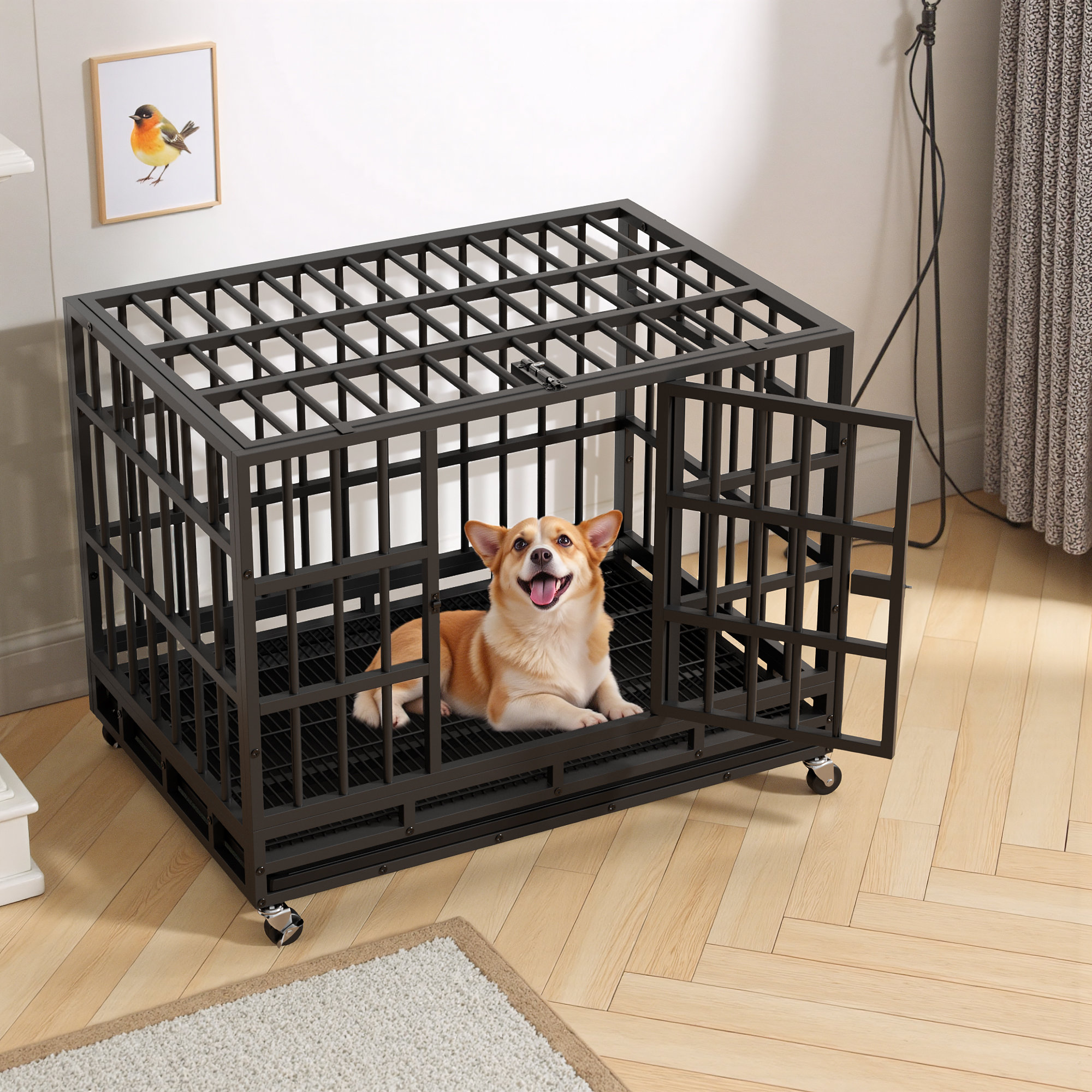 View of Archie & Oscar™ Black Folding Metal Dog Crate With Removable Tray ...