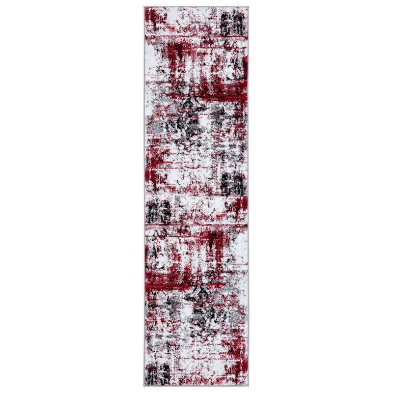 Tapis noir / rouge / blanc cassé à motif abstrait Hellie, Rectangle 2 pi 1 po x 3 pi 3 po