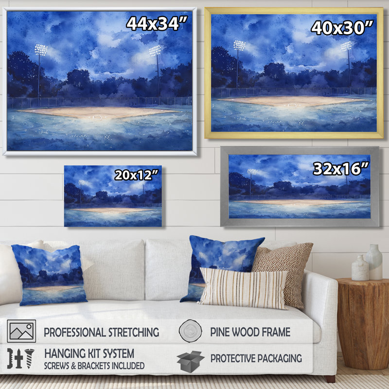 Baseball Field At Night II - Sport Baseball, reproduction sur toile, H 30 po x l 40 po, Argent argent
