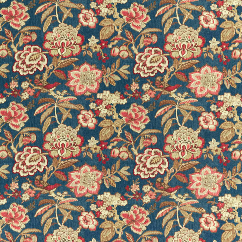 Indra Flower Fabric, Indigo/Cherry