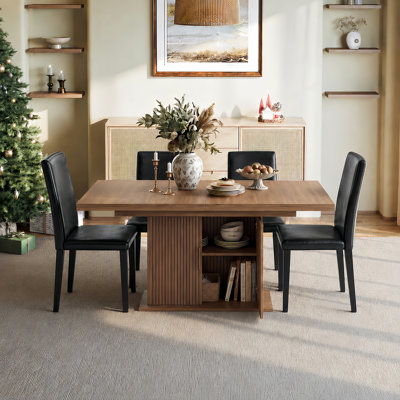 63"- 78" Modern Extendable Dining Table Set With Double-Tier Storage & PU Leather Chairs
