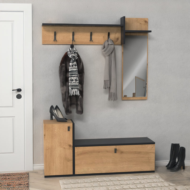 Arbre d'entrée de 47,2 po de largeur avec miroir et rangement pour chaussures