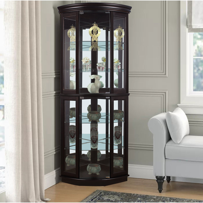 Vitrine de coin lumineuse au fini noyer