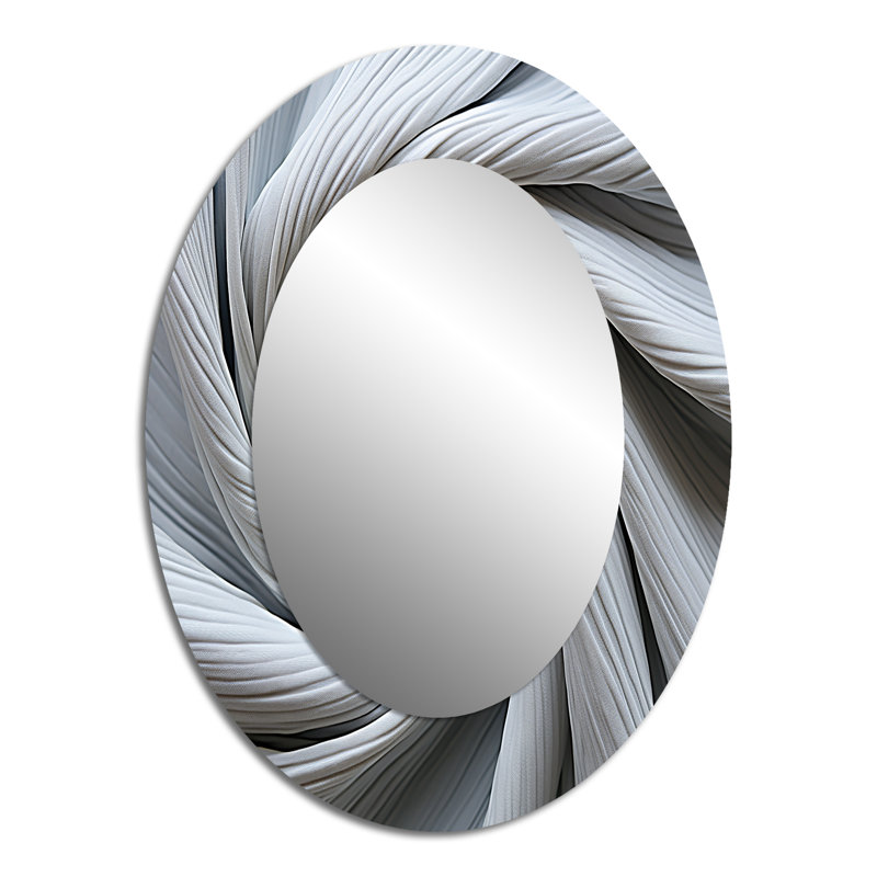 Grey Spiraling Fractal Sprial I - White Modern Oval Wall Mirror, 40" x 30"