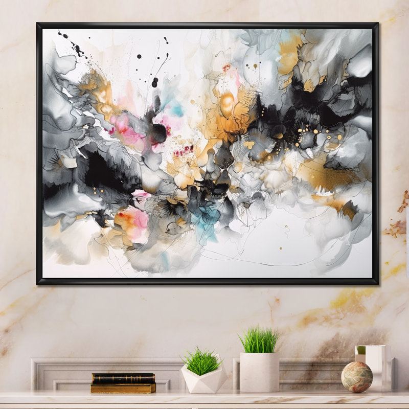 «White and Grey Geometric Profondeurs III», art mural abstrait sur toile géométrique, H 16 po x l 32 po x P 1 po