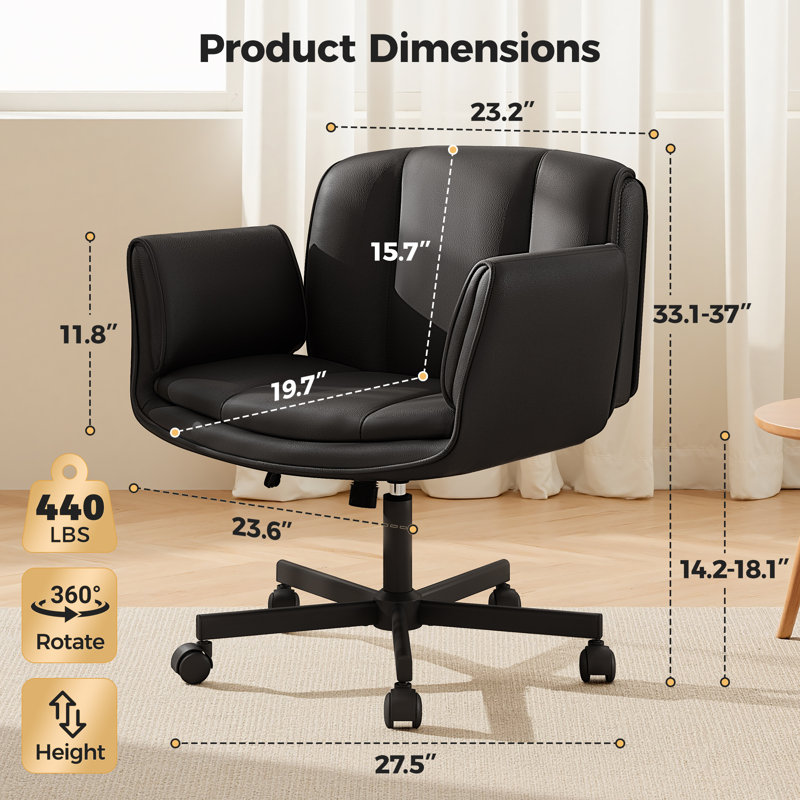 Criss Cross Chair with Wheels & Armrests,Comfy Wide Vanity Chair,Scratch-Resistant Pu Leather Cross Legged Desk Chair,Height Adjustable Computer Office Desk Chairs for Home,Makeup,Bedroom