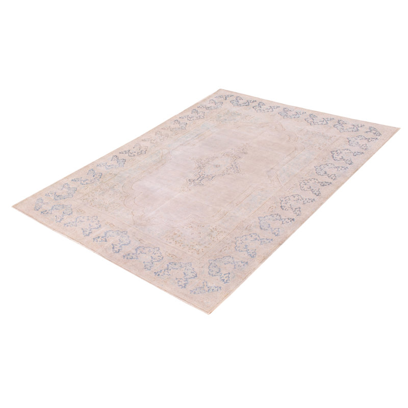 Tapis oriental gris / bleu en laine noué à la main 6 pi 5 po x 9 pi 3 po Oriental