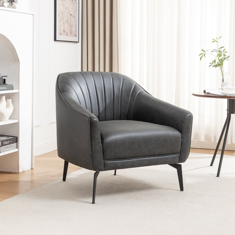 Fauteuil demi-tonneau en simili cuir Ammon, Similicuir noir