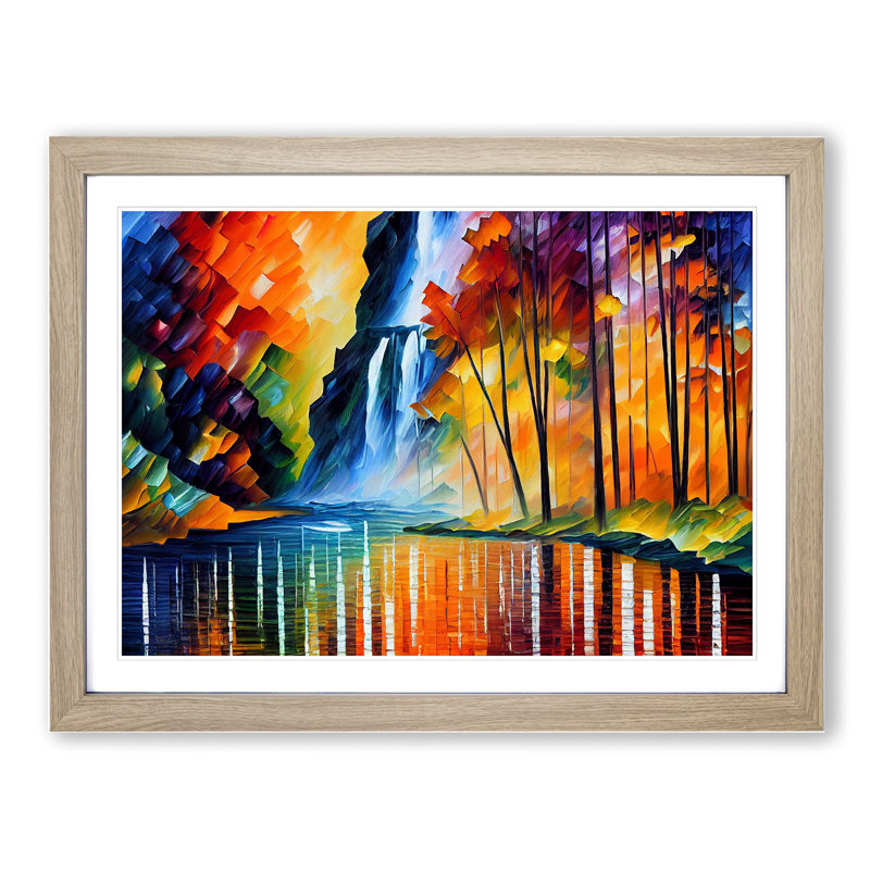 Glimmering River Waterfall - Framed Print, 46cm H x 64cm W x 2cm D, Oak